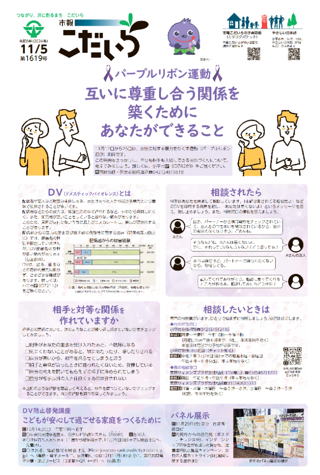 市報こだいら11月5日号1面の表紙です。