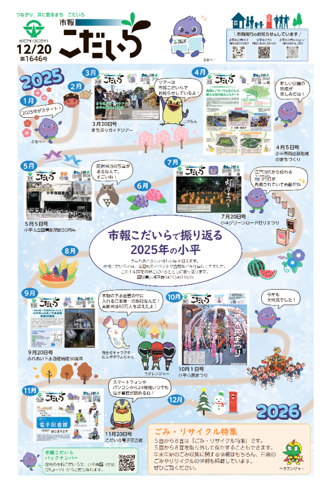 市報こだいら12月20日号1面の表紙です。