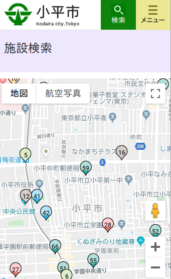 地図上に市報配布場所がマークされている画面の画像