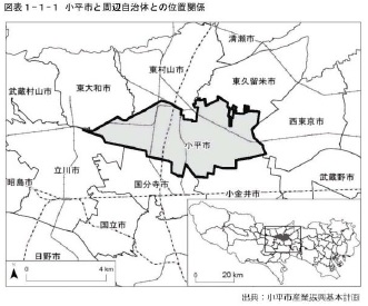 小平市と周辺自治体の地図