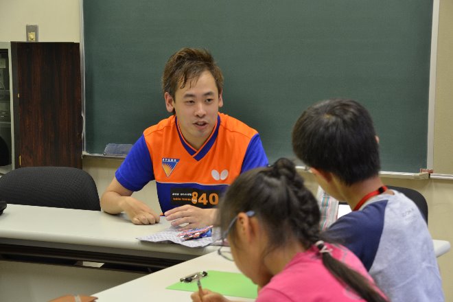 子どもたちの質問に答える佐藤選手の写真