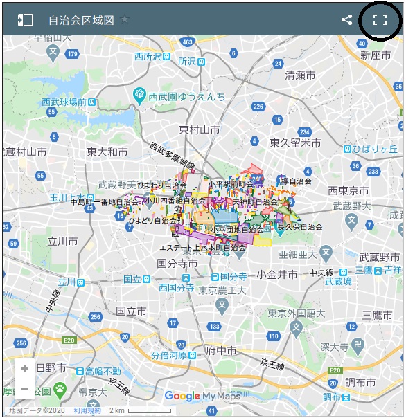 地図の右上の「拡大地図を表示」アイコンをクリックする。