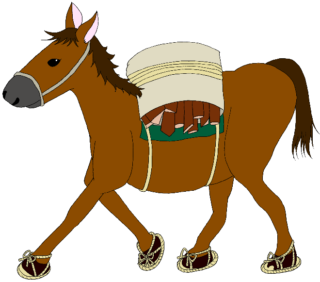荷物を積んだ馬のイラスト