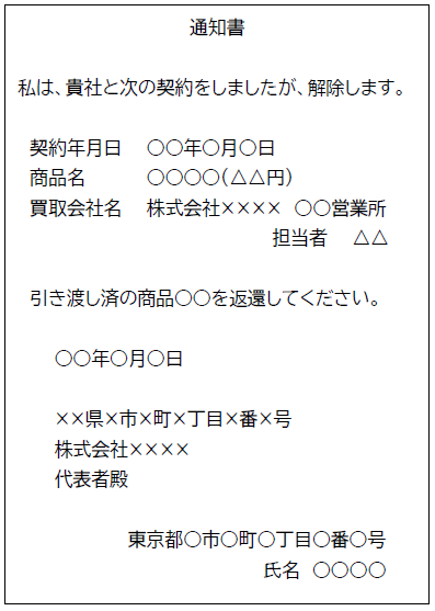 クーリング・オフ記入例3