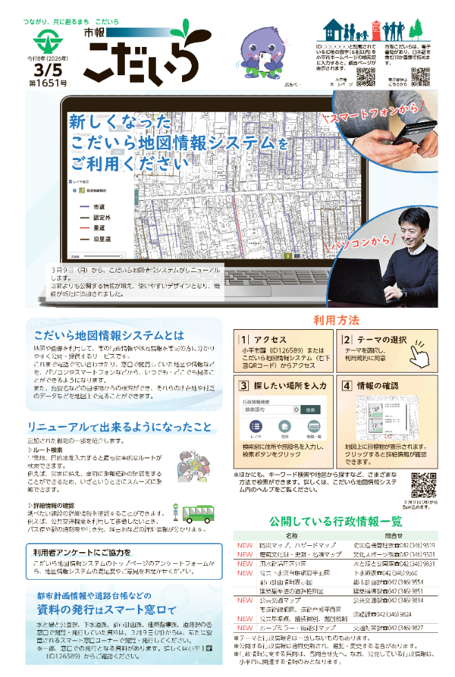 市報こだいら3月5日号1面の表紙です。