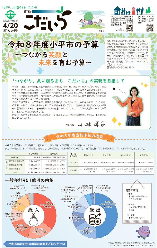 市報こだいら4月20日号1面の表紙です。