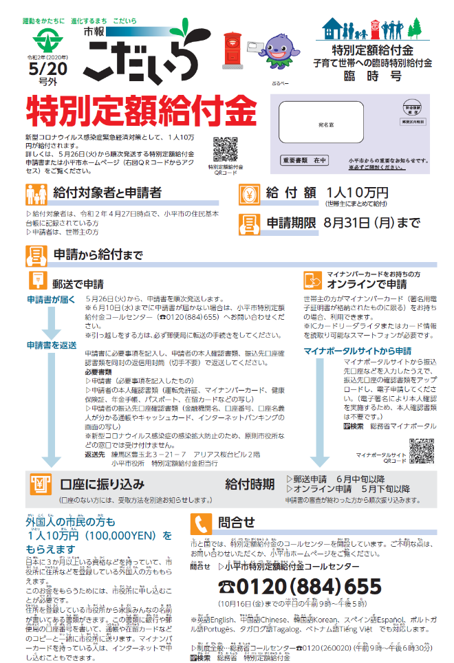 2020年5月20日給付金臨時号の表紙の画像です。